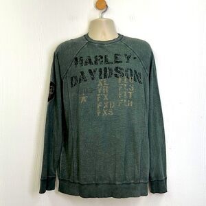 Harley Davidson - Army Green Harley Davidson With Patch On Long Sleeve Shirt M